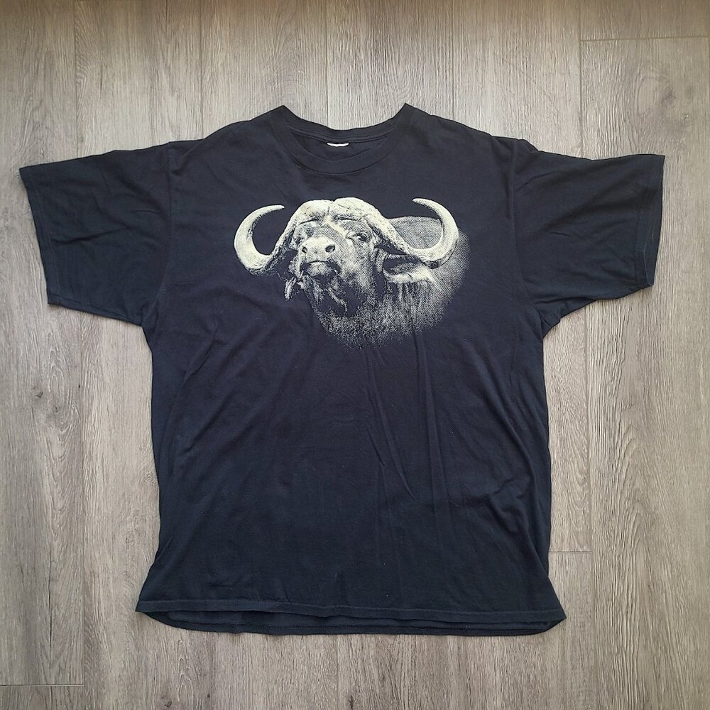 Black T-shirt with Sepia Dot Matrix Buffalo Print size L